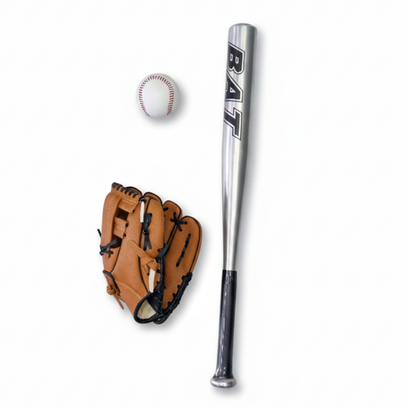 Set Bate Aluminio Beisbol Liviano 25 Pulgadas + Pelota + Guante 9.5 BAT