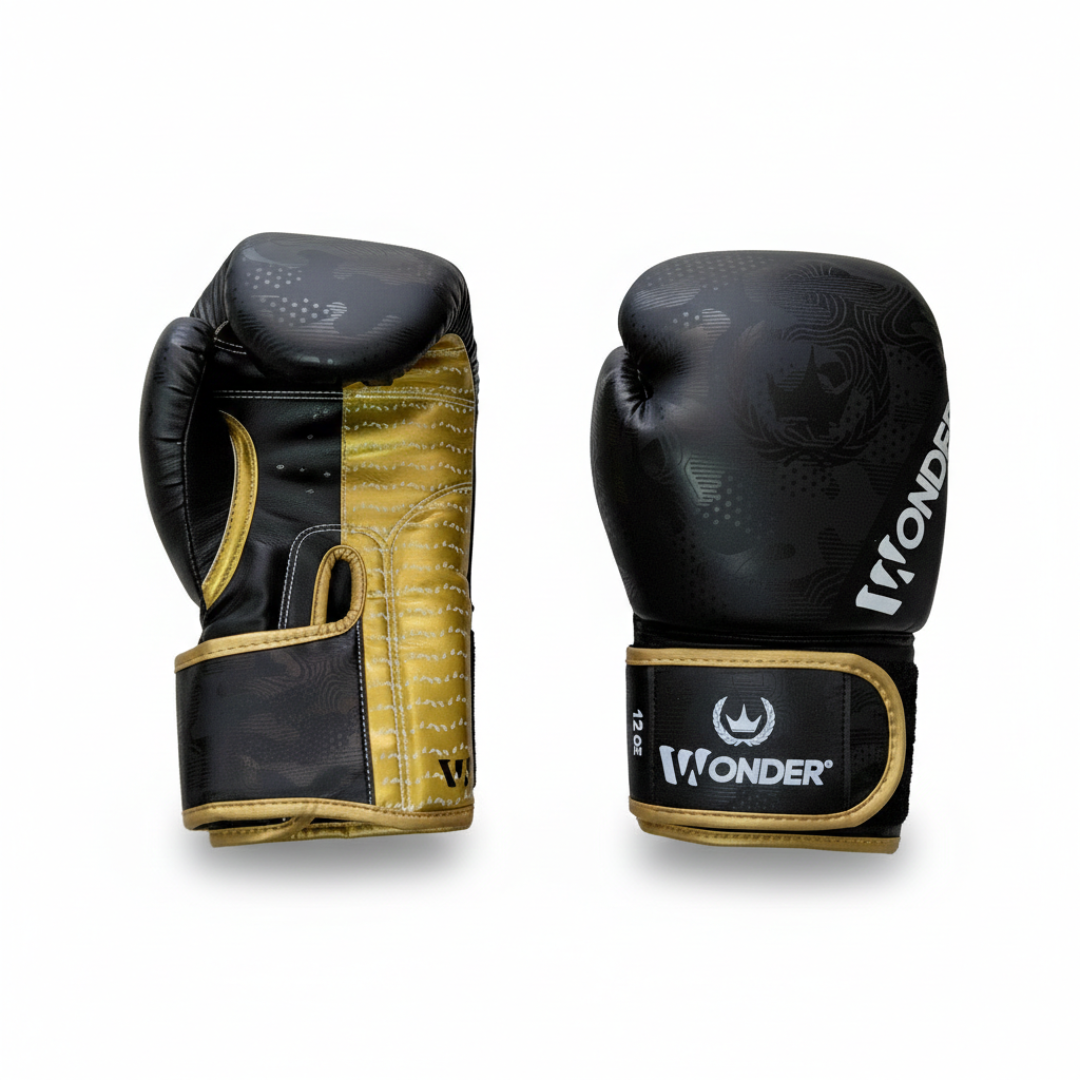 guante boxeo profesional entrenamiento wonder 12oz  14oz negro dorado