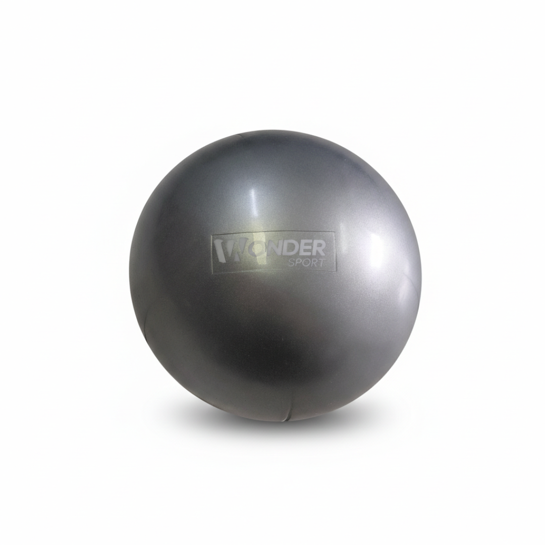 Mini balón de yoga Wonder Sport gris de 20cm para fortalecer músculos y fisioterapia. Ideal para tonificar en rutinas de pilates y rehabilitación.